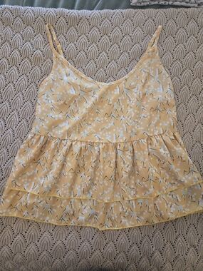 Yellow Floral Ruffle Camisole Tank Top